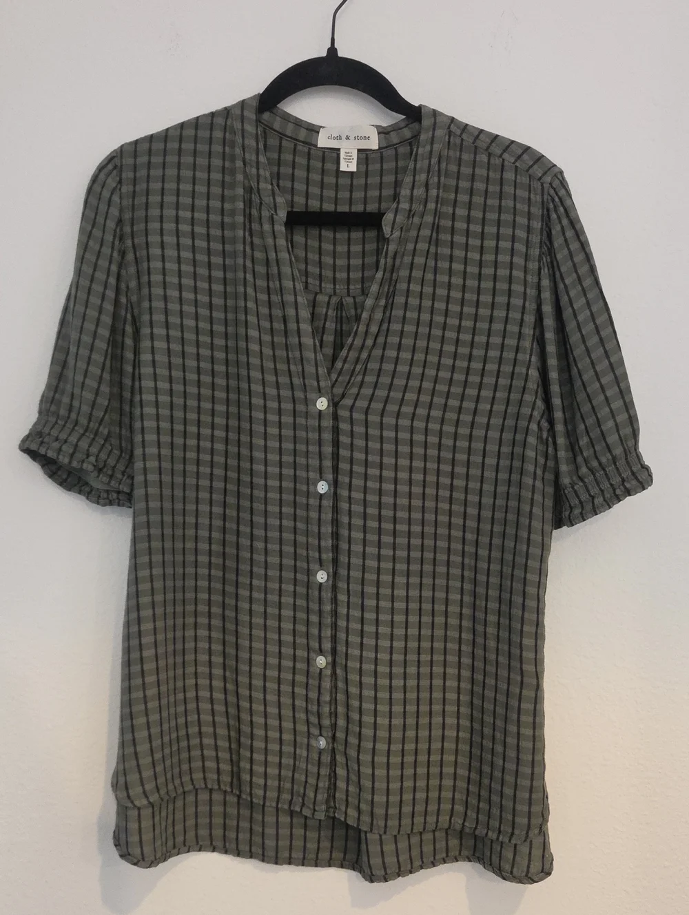 cloth & stone Olive and Black Striped Button-Down Blouse - Picture 1 of 8